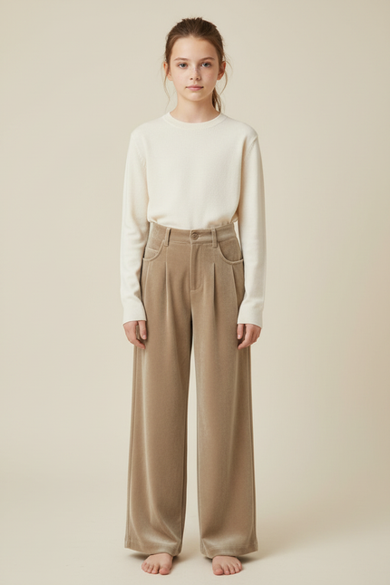 Pantalon Velours Beige Ample Fille Décontracté Chaud