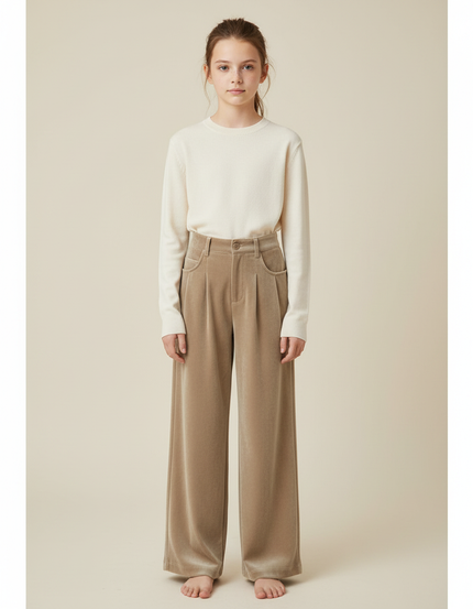 Pantalon Velours Beige Ample Fille Décontracté Chaud