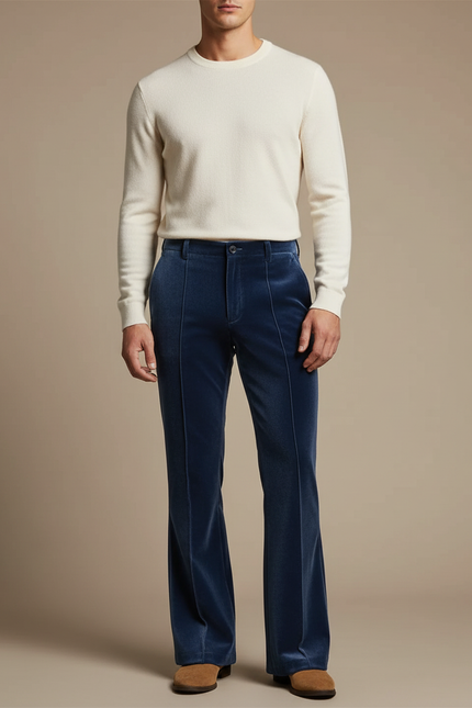 Pantalon Velours Bleu Marine Évasé Homme Élégant