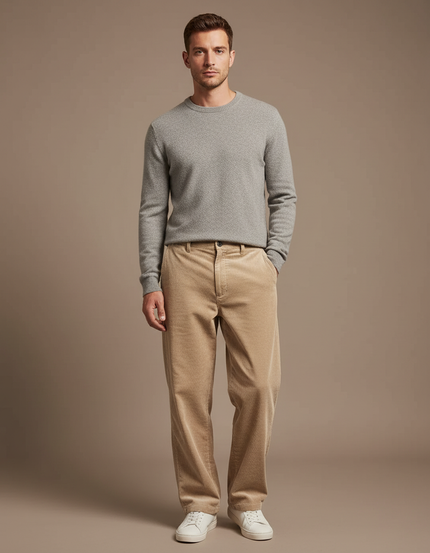 Pantalon Velours Côtelé Homme Ample Décontracté Beige - Cordé