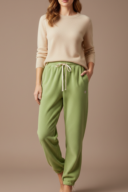 Pantalon Velours Vert Ample Sport Décontracté Femme