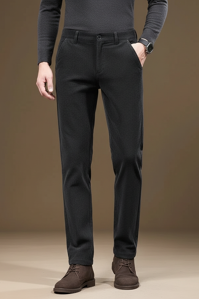 Pantalon Velours Côtelé Noir Droit Homme Élégant - Cordé