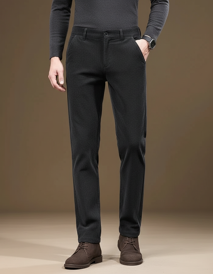 Pantalon Velours Côtelé Noir Droit Homme Élégant - Cordé