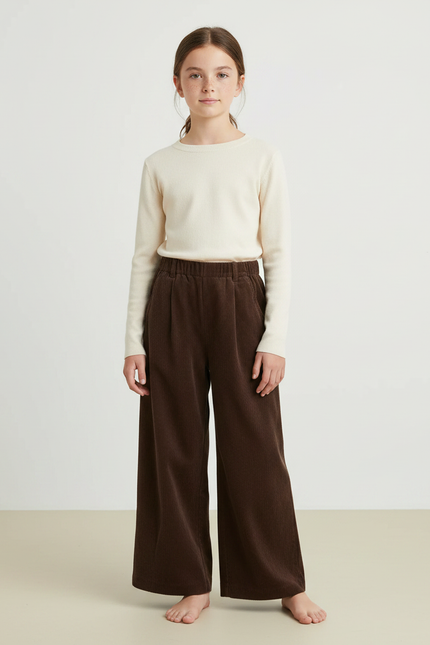 Pantalon Velours Marron Ample Décontracté Enfant - Cordé