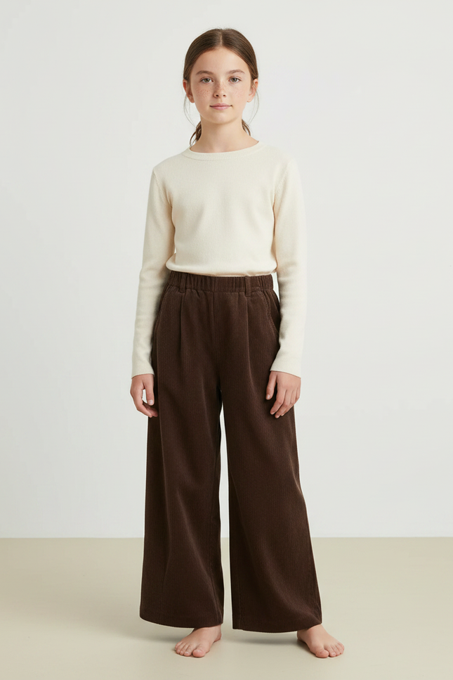 Pantalon Velours Marron Ample Décontracté Enfant - Cordé
