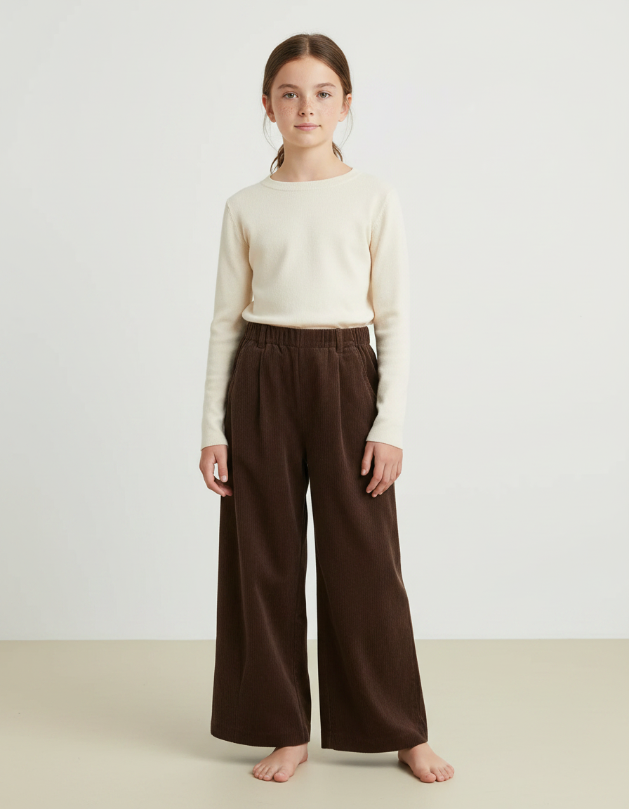 Pantalon Velours Marron Ample Décontracté Enfant - Cordé