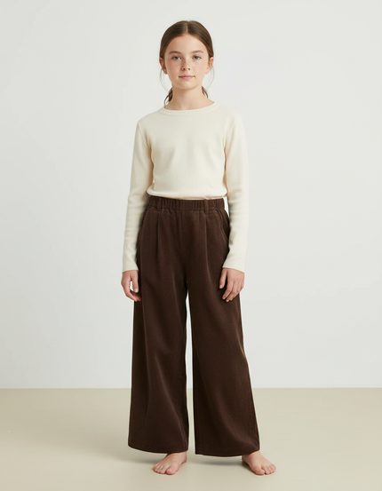 Pantalon Velours Marron Ample Décontracté Enfant - Cordé