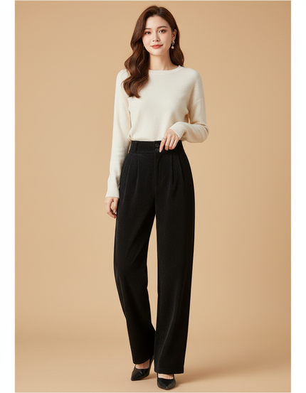 Pantalon Large Femme Velours Cotele - Noir