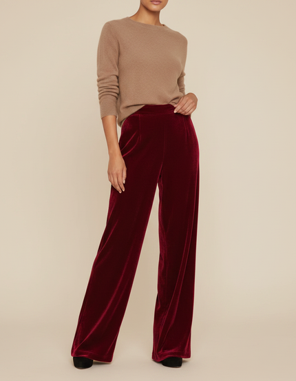 Pantalon Velours Rouge Ample Fluide Élégant Femme - Bordeaux