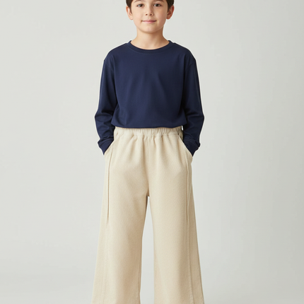 Pantalon Velours Beige Côtelé Ample Enfant Décontracté Hiver - Cordé