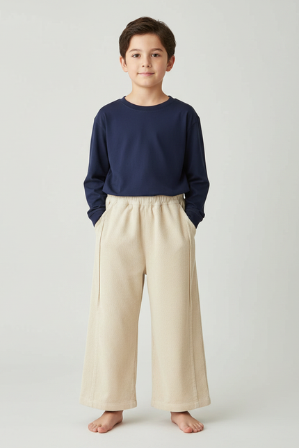 Pantalon Velours Beige Côtelé Ample Enfant Décontracté Hiver - Cordé