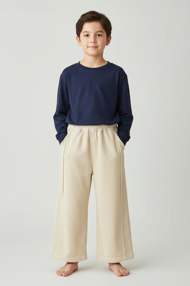 Pantalon Velours Beige Côtelé Ample Enfant Décontracté Hiver - Cordé