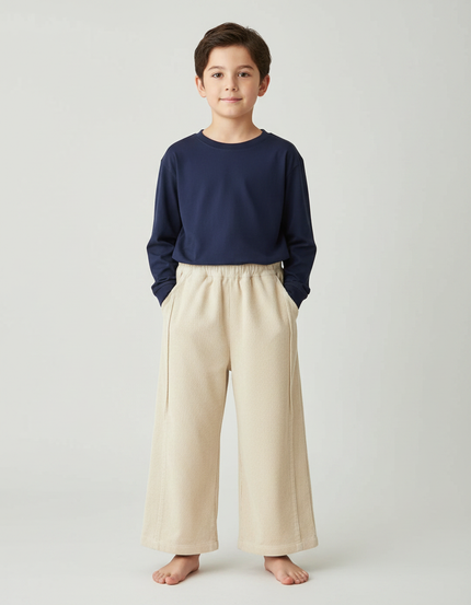 Pantalon Velours Beige Côtelé Ample Enfant Décontracté Hiver - Cordé