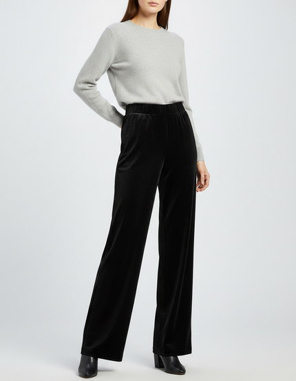 Pantalon Velours Noir Ample Femme Décontracté Élégant