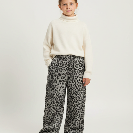 Pantalon Velours Léopard Gris Ample Enfant Hiver