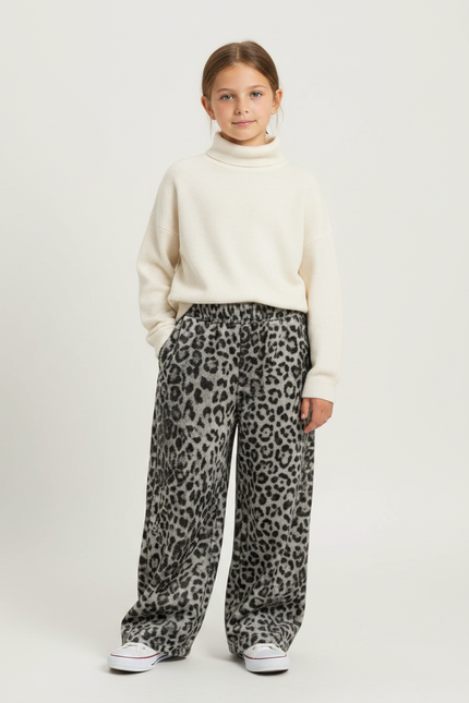 Pantalon Velours Léopard Gris Ample Enfant Hiver