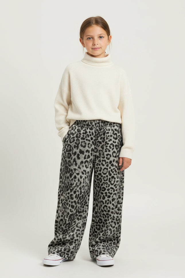 Pantalon Velours Léopard Gris Ample Enfant Hiver