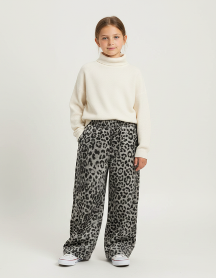 Pantalon Velours Léopard Gris Ample Enfant Hiver