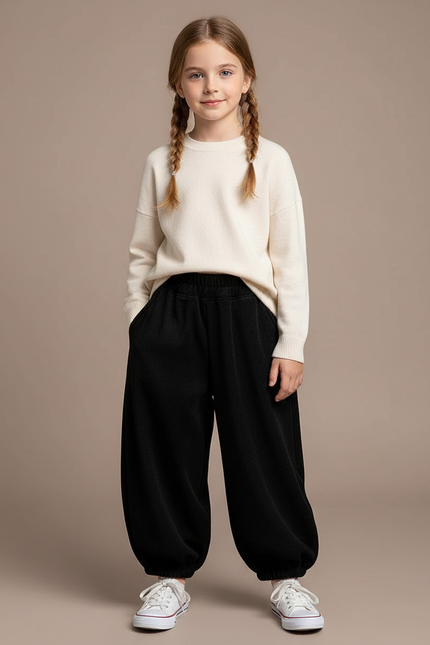 Pantalon Velours Noir Ample Décontracté Enfant Hiver