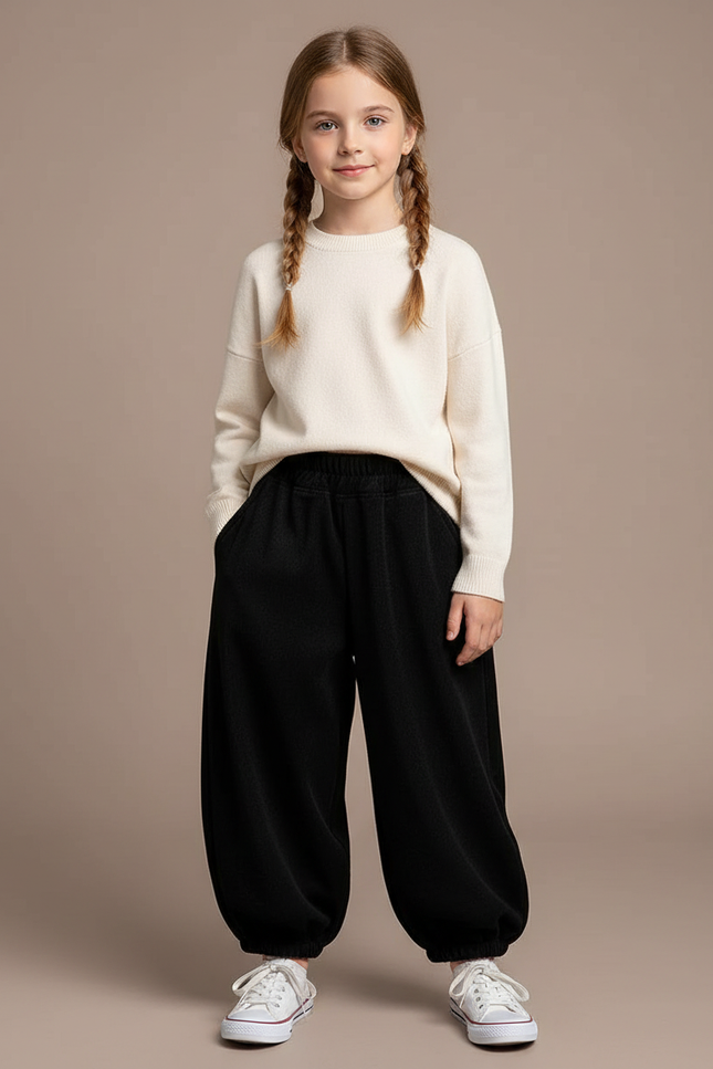 Pantalon Velours Noir Ample Décontracté Enfant Hiver