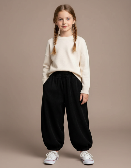 Pantalon Velours Noir Ample Décontracté Enfant Hiver