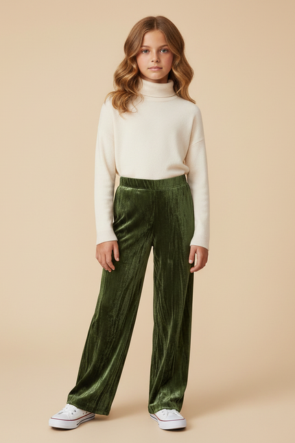 Pantalon Velours Vert Plissé Ample Fille