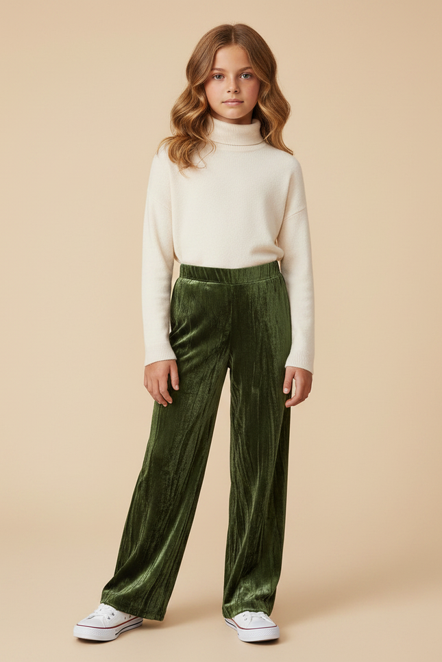 Pantalon Velours Vert Plissé Ample Fille
