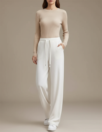 Pantalon Velours Blanc Côtelé Ample Décontracté Femme - Cordé