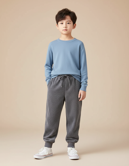 Pantalon Velours Côtelé Gris Enfant Ample Décontracté - Cordé