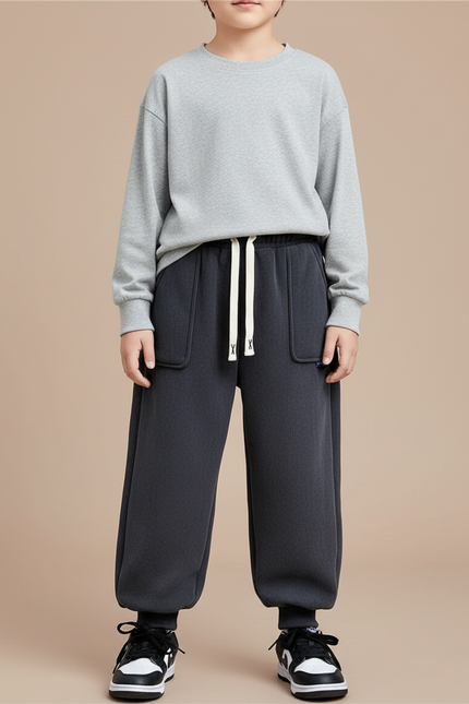 Pantalon Velours Gris Épais Ample Enfant Hiver - Molleton