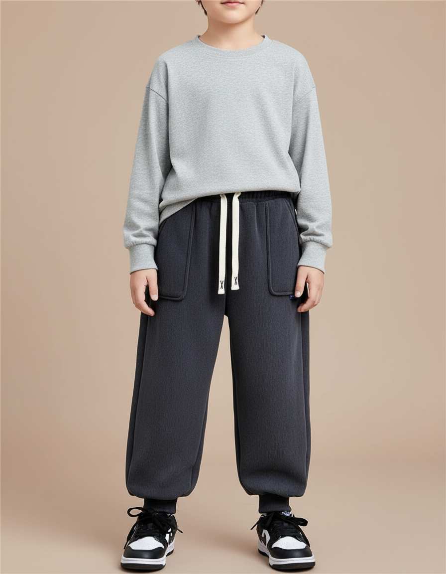 Pantalon Velours Gris Épais Ample Enfant Hiver - Molleton