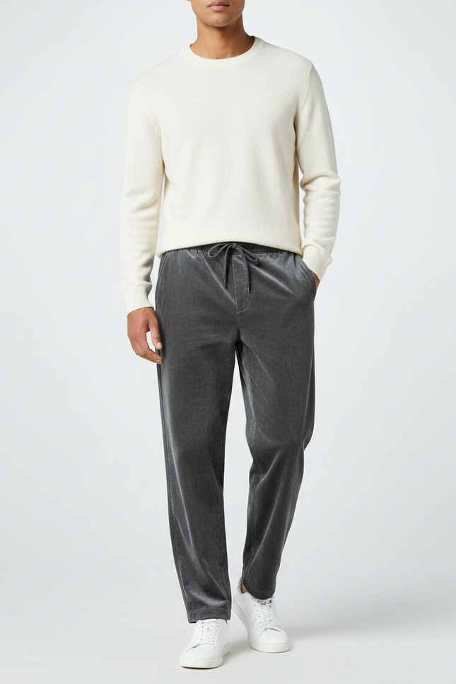 Pantalon Velours Gris Droit Décontracté Homme Cordon