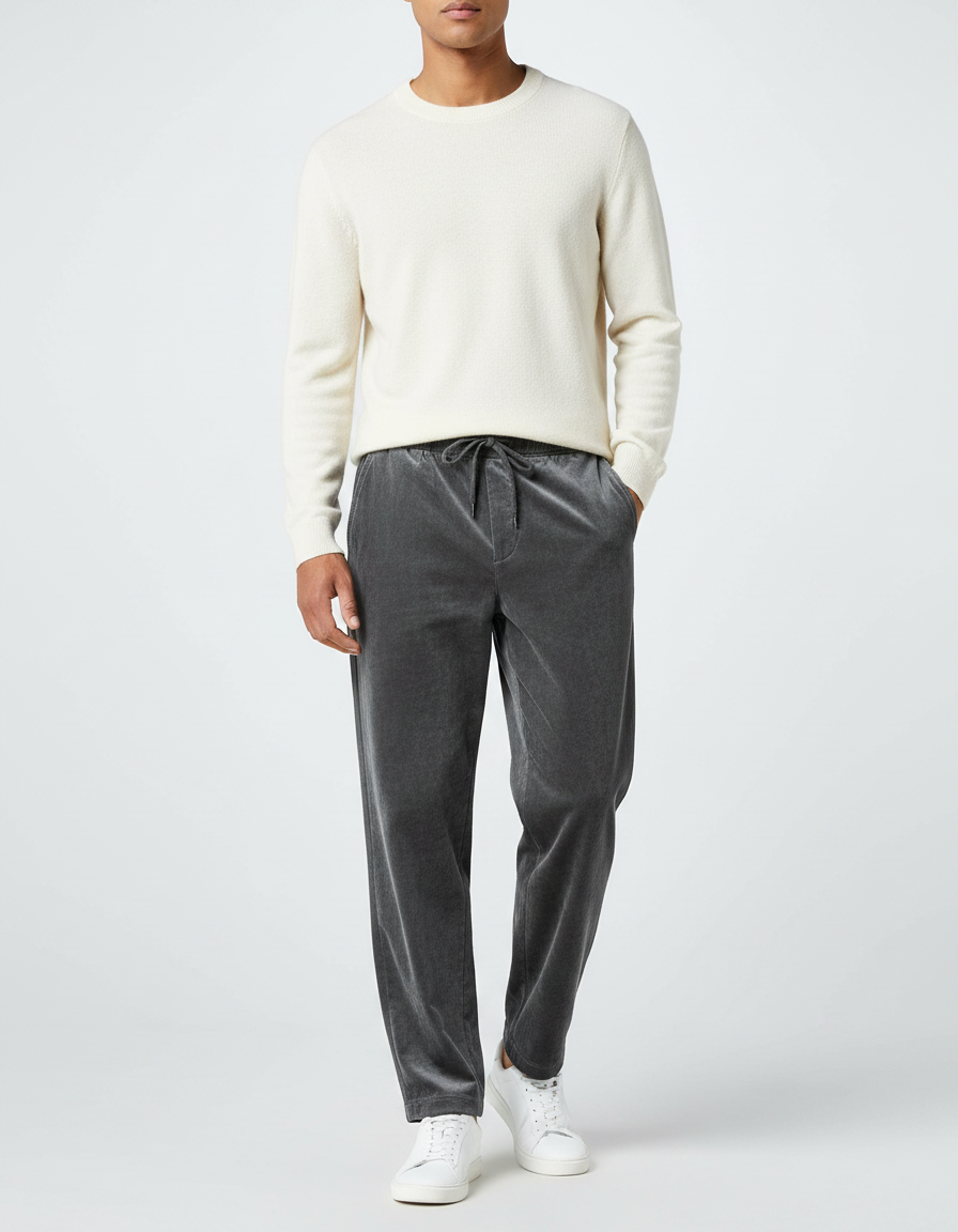 Pantalon Velours Gris Droit Décontracté Homme Cordon