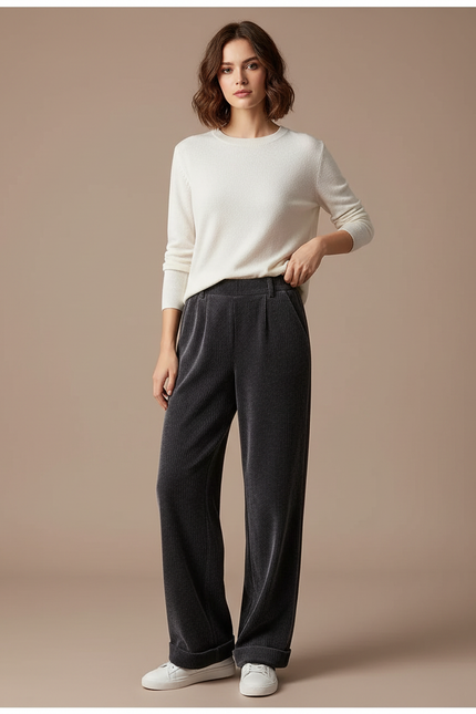 Pantalon Velours Femme Gris Pince - Cordé