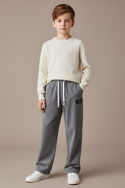 Pantalon Velours Côtelé Gris Droit Décontracté Enfant - Cordé