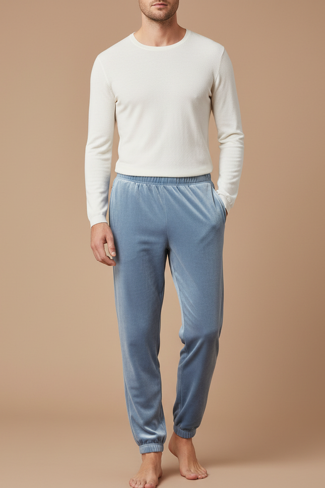 Pantalon Velours Bleu Ciel Doux Homme Décontracté