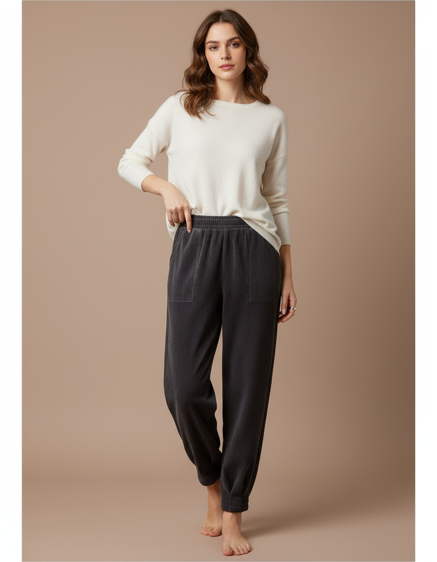 Pantalon Velours Cotelé Gris Femme - Cordé