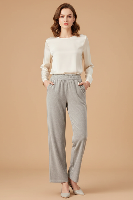 Pantalon Velours Gris Droit Ample Décontracté Fluide - Molleton