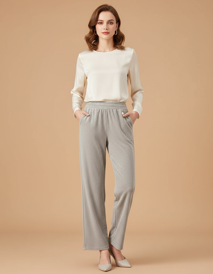 Pantalon Velours Gris Droit Ample Décontracté Fluide - Molleton