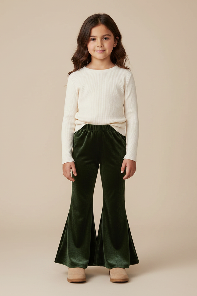 Pantalon Velours Vert Évasé Enfant Doux Confortable