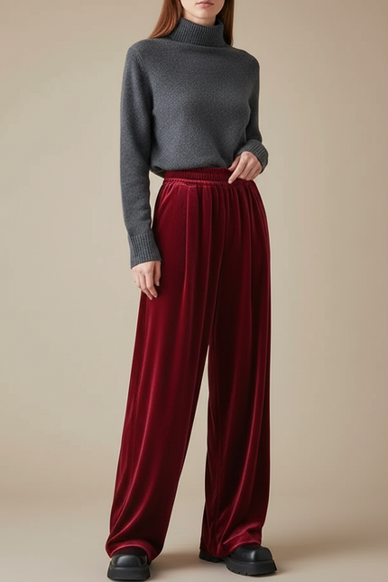 Pantalon Velours Rouge Large Confortable Femme - Bordeaux