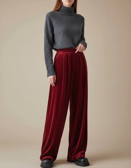 Pantalon Velours Rouge Large Confortable Femme - Bordeaux