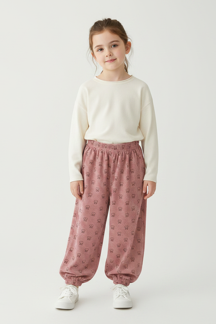 Pantalon Velours Bebe Fille - Rose Cordé