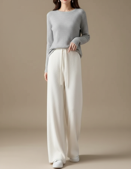 Pantalon Velours Blanc Cassé Ample Tricoté Décontracté