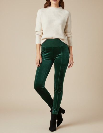 Pantalon Velours Vert Émeraude Slim Taille Haute