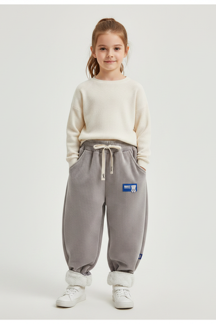 Pantalon Velours Gris Côtelé Doublé Ample Enfant