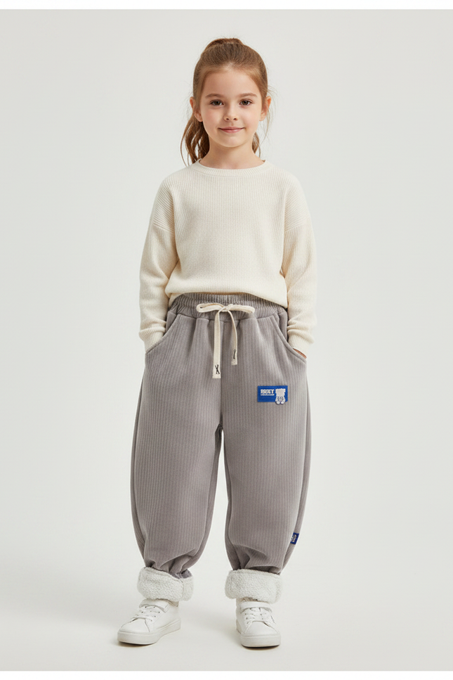 Pantalon Velours Gris Côtelé Doublé Ample Enfant