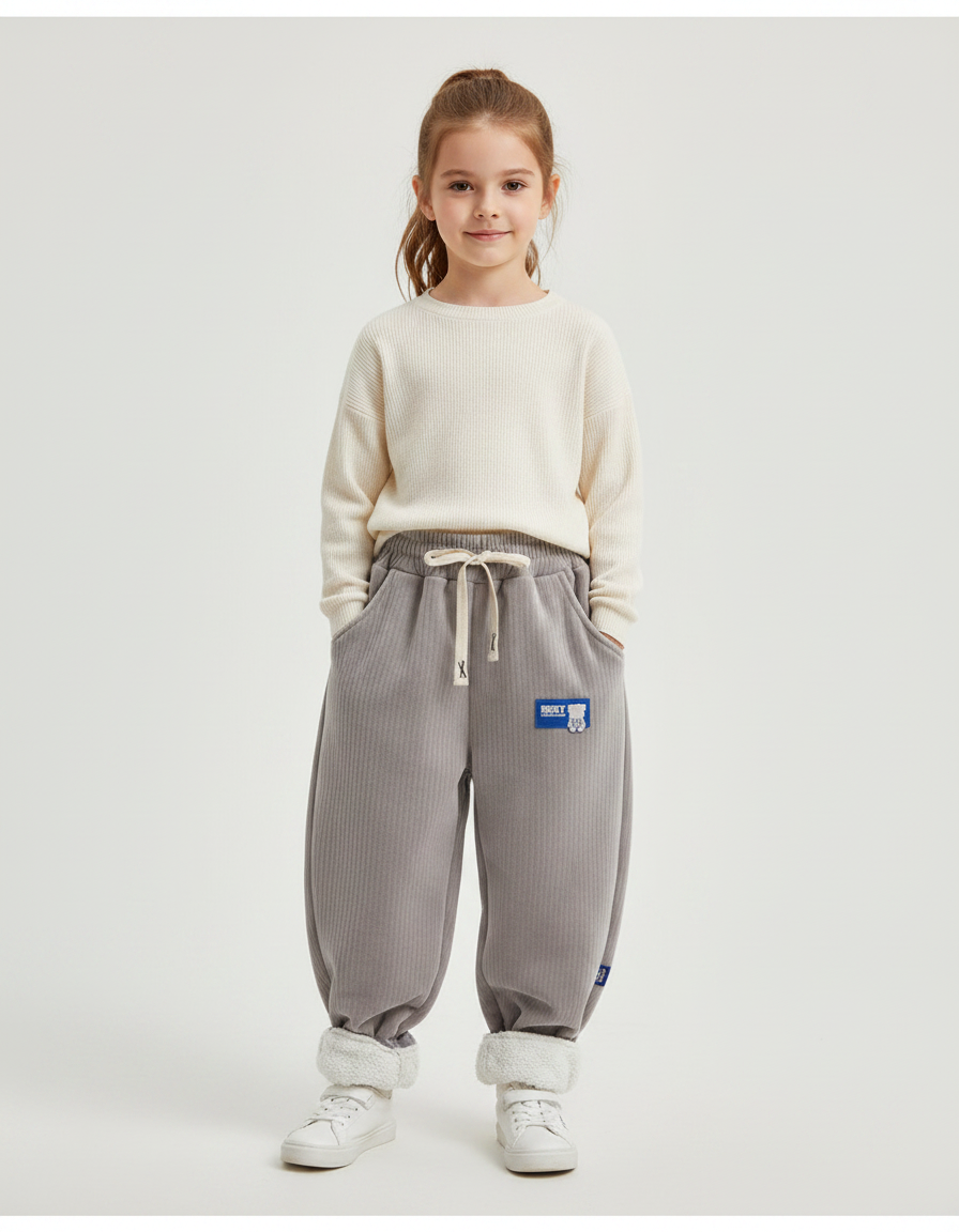 Pantalon Velours Gris Côtelé Doublé Ample Enfant