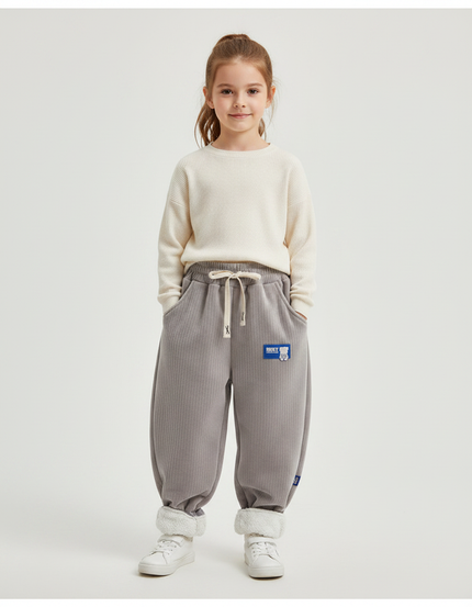 Pantalon Velours Gris Côtelé Doublé Ample Enfant