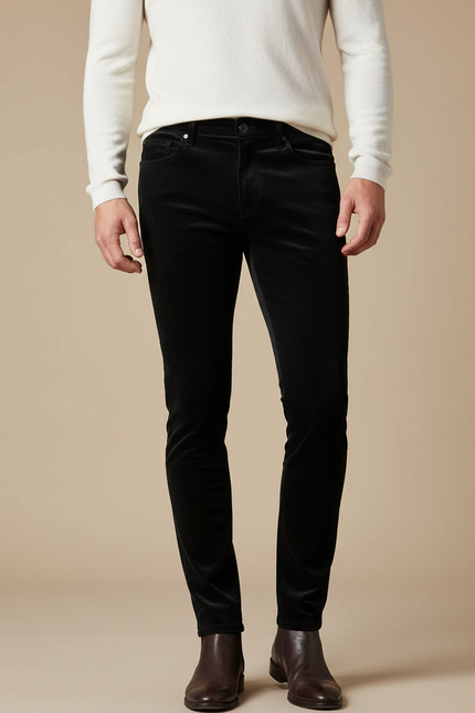 Pantalon Velours Noir Slim Homme Élégant Stretch